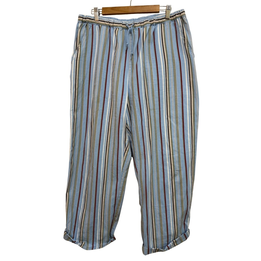 Hanna Andersson Women Pants XL Blue Striped Cotton Drawstring Coastal Pajama